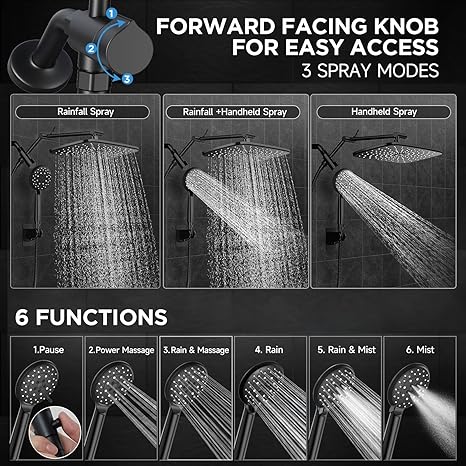 Veken Wide Rain Shower Head with Multi-Modes Handheld Water Spray
