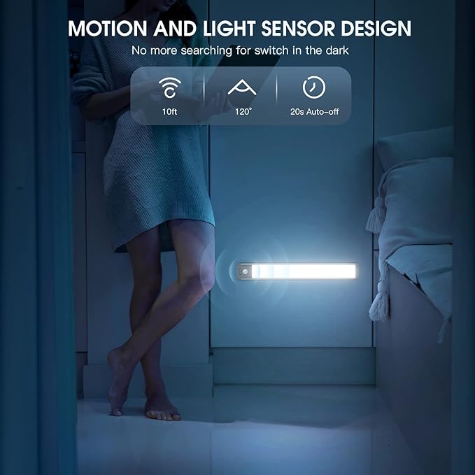 10inch Under Cabinet Lighting, 2 Pack Rechargeable Motion Sensor Light Indoor